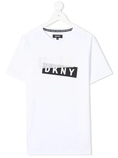 Dkny Kids' Logo-print Cotton T-shirt In Bianco