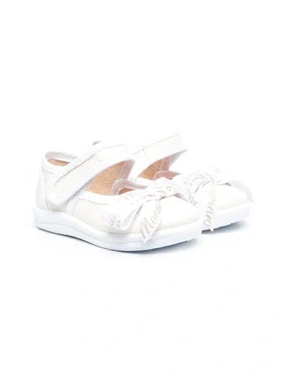 Monnalisa Kids' Bow-detail Faux Leather Ballerina Flats In White