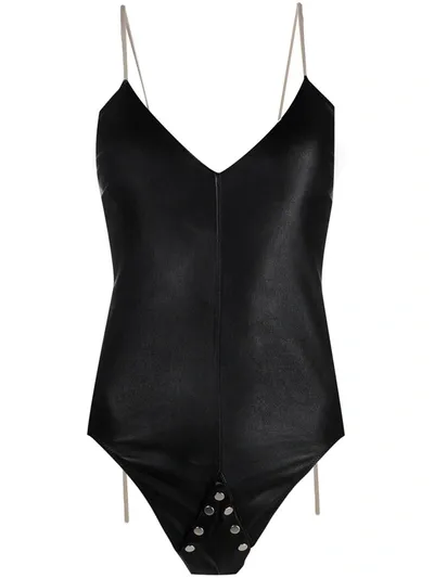 Rick Owens Black Leather Sally Bodysuit