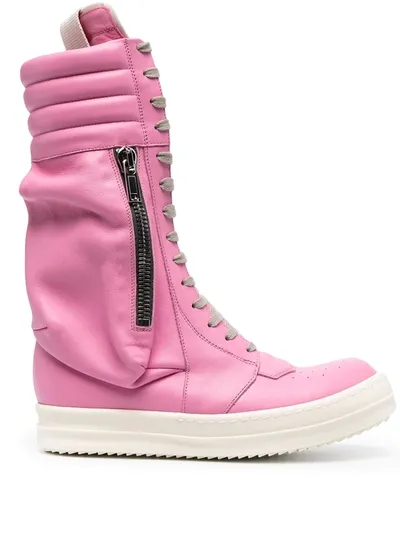 Rick Owens Leather Sneaker Boots In Pink