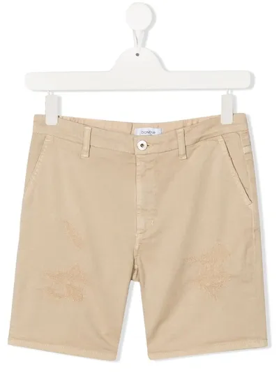 Dondup Teen Distressed-finish Denim Shorts In Beige