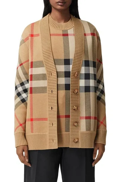 Burberry Beige Merino Jacquard Check Cardigan In Archive Beige