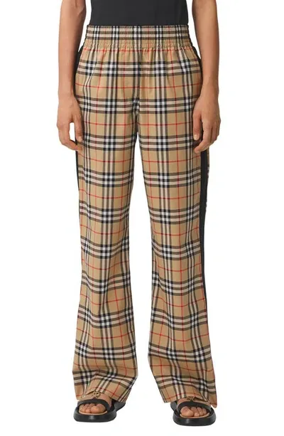 Burberry Striped Checked Cotton-blend Wide-leg Pants In Archive Beige