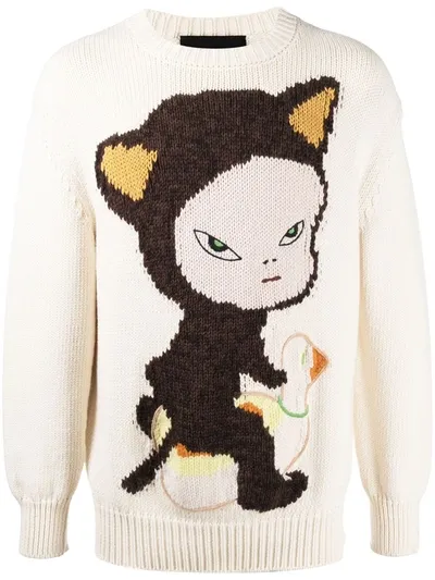 Stella Mccartney + Yoshitomo Nara Intarsia Organic Cotton Sweater In Neutrals