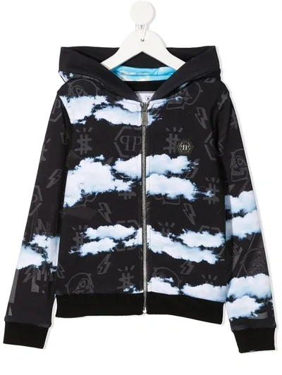 Philipp Plein Kids' Clouds Print Hoodie In Black