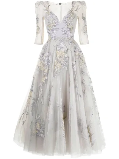 Saiid Kobeisy Floral-embroidered Tulle Gown In Grey