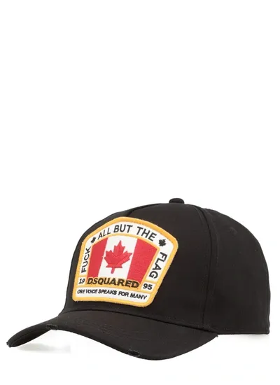 Dsquared2 Black Baseball Cap With Canada Flag Patch In Black,yellow,red