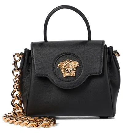 Versace La Medusa Small Leather Tote Bag In Black