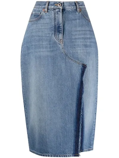 Valentino Blue Side Slit Denim Skirt