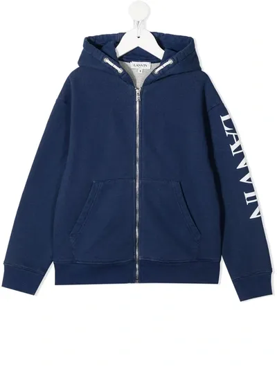 Lanvin Enfant Teen Logo-print Zip-up Hoodie In Blue