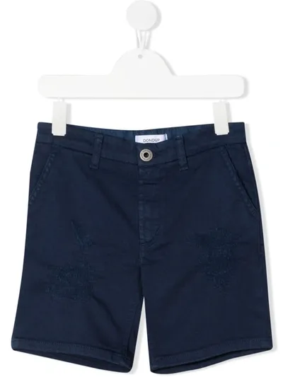 Dondup Kids' Embroidered Leg Cotton Shorts In Blue