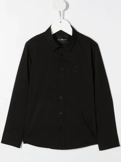 John Richmond Junior Kids' Logo Embroidered Shirt In Black