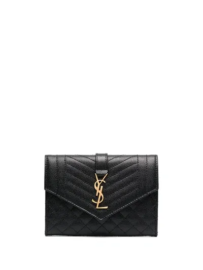 Saint Laurent Pebbled Envelope Cardholder In Black