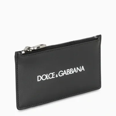 Dolce & Gabbana Logo Print Zipped Card Holder In Black