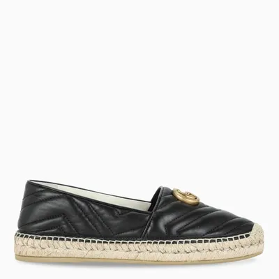 Gucci Black Leather Espadrillas With Double G