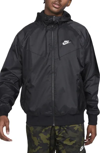 Nike Nsw Windrunner Logo-embroidered Recycled Shell Hooded Jacket In Black