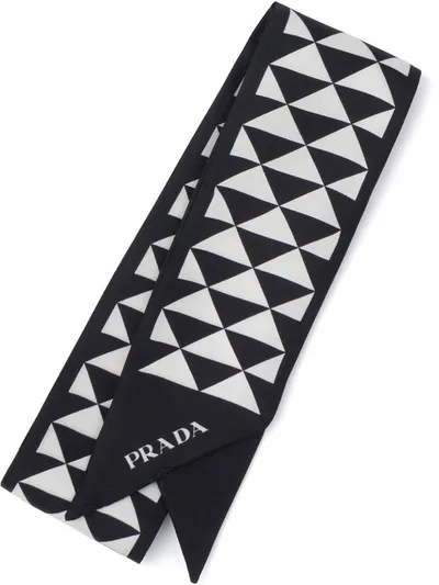 Prada Triangle-logo Twill Scarf In Black