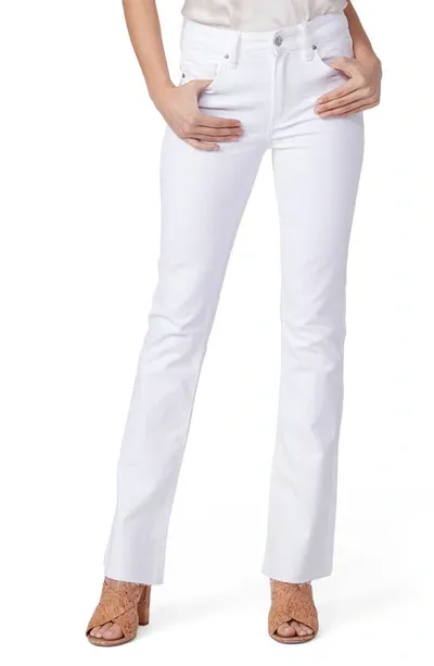 Paige Laurel Canyon High Waist Raw Hem Flare Leg Jeans In Crisp White