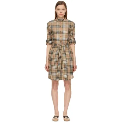 Burberry Isotto Vintage Check Print Cotton Shirt Dress In Archive Beige Check