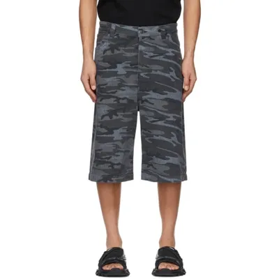 Balenciaga Black Camo Washed Skater Shorts In Gray