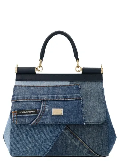 Dolce & Gabbana Sicily Medium Denim Handbag In Blue