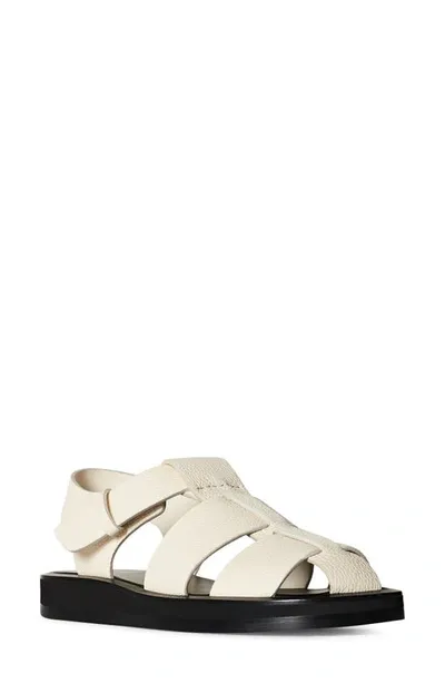 The Row Off-white Leather Fisherman Flat Sandals In Ivory