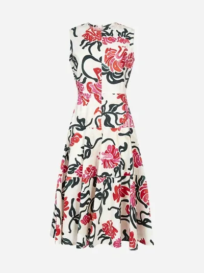 Marni Abstract Floral Sleeveless Crewneck Dress In Beige,black,pink