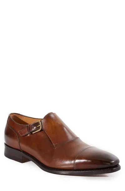 Paul Stuart Giordano Monk-strap Leather Shoes In Walnut