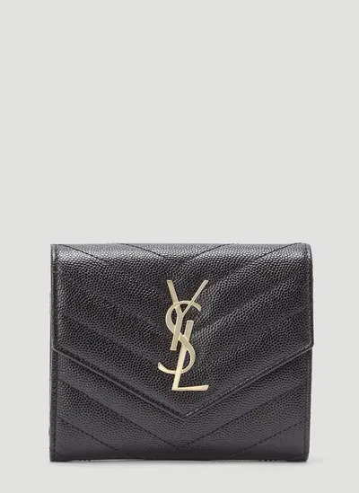 Saint Laurent Monogram Compact Tri Fold Wallet In Black