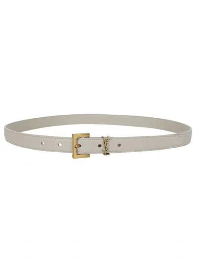 Saint Laurent Monogram Narrow Belt In White