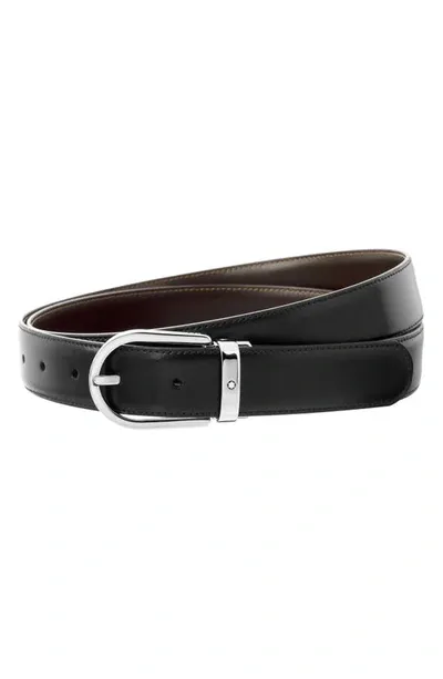 Montblanc Mens Black Brown Reversible Horseshoe-buckle Leather Belt