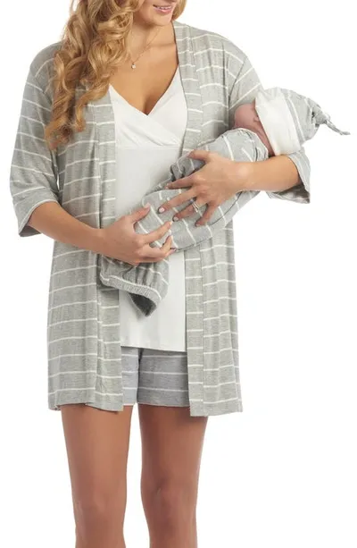 Everly Grey Maternity Adaline 5-piece /nursing Set For Mom/baby In Heather Gray