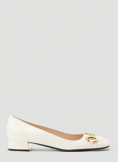 Gucci Cream Leather Ballet Flat In Mystic White