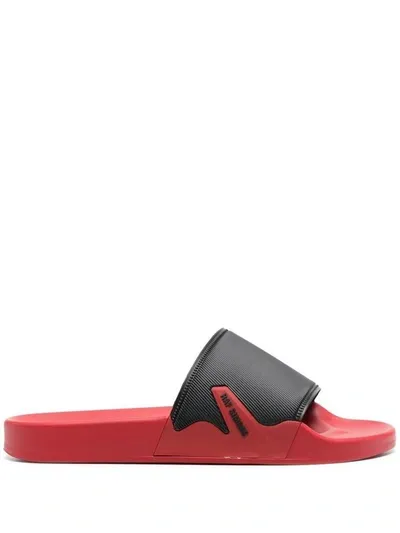 Raf Simons Astra Polyeurethane Logo Pool Slides In Black Red