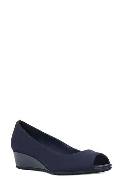 Bandolino Candra Womens Peep Toe Slip On Wedge Heels In Navy