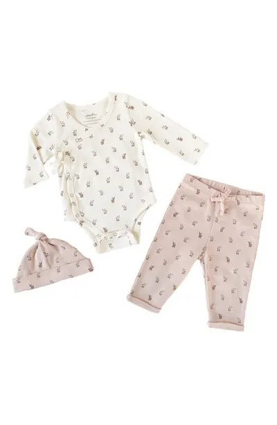 Pehr Babies'  Hatchlings Fawn Organic Cotton Bodysuit, Pants & Cap In Pink