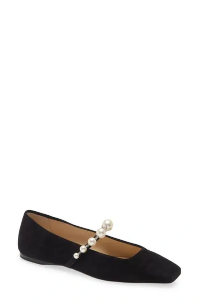 Jimmy Choo Ade Suede Pearly-stud Mary Jane Ballerina Flats In Black