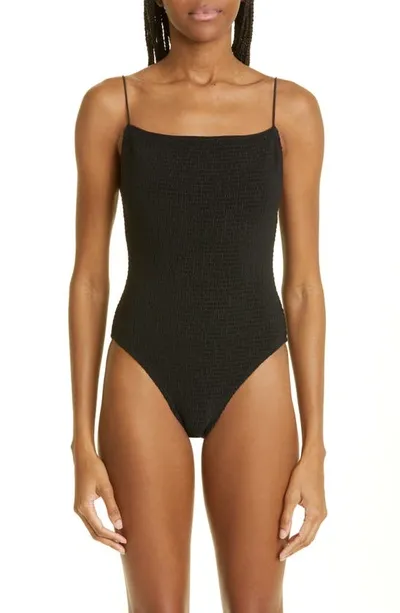 Totême Toteme Smocked One-piece Swimsuit In Schwarz