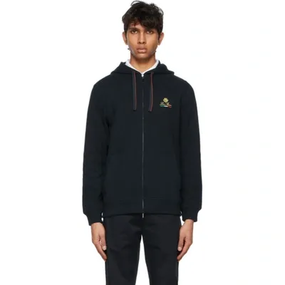 Loro Piana Logo Embroidery Horsey Cotton Zip Hoodie In Blue Navy