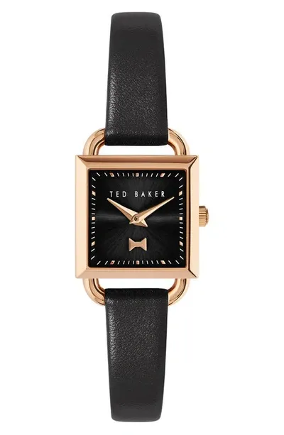 Ted Baker London Taliah Bow Leather Strap Watch, 24mm In Black