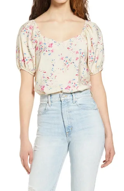 Vero Moda Floral Tie Back Top In Birch Aop Mila