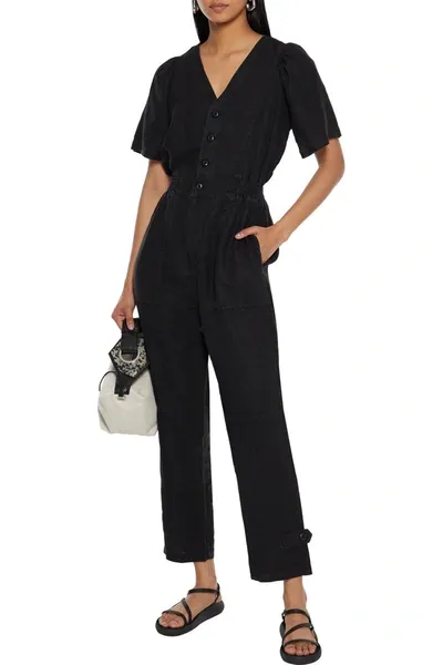 Joie Bramwell Cropped Linen Jumpsuit In Black