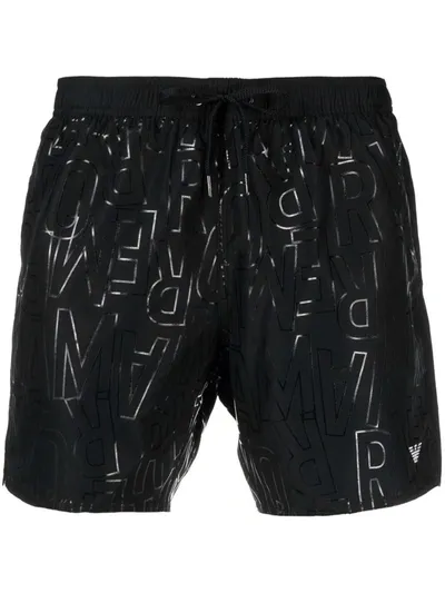 Emporio Armani Monogram Print Swim Shorts In Schwarz