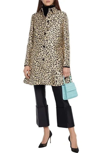 Valentino Ruffled Metallic Leopard-jacquard Coat In Animal Print