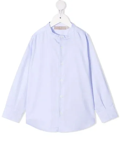 La Stupenderia Kids' Piqué Band Collar Shirt In Blue