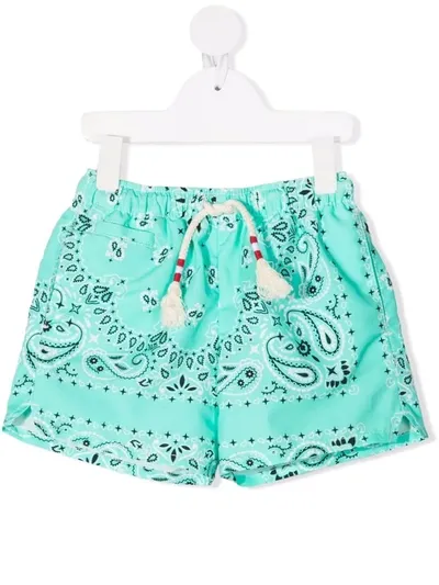 Mc2 Saint Barth Kids' Bandana-print Drawstring Shorts In Green