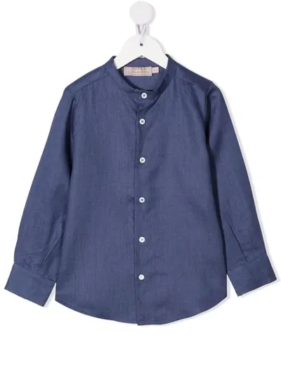 La Stupenderia Kids' Collarless Linen Shirt In Blue