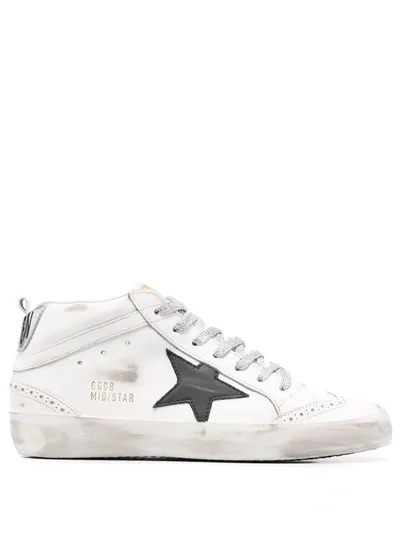 Golden Goose Mid Star Leather Wing-tip Sneakers In White