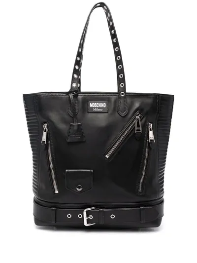 Moschino Biker-style Shoulder Bag In Black