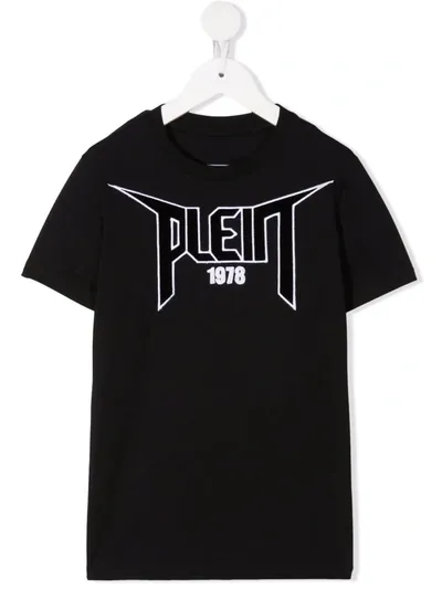 Philipp Plein Junior Iconic Plein Logo-patch T-shirt In 黑色